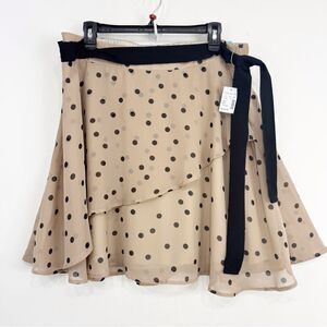 Maurices Tan Black Polka Dot Elastic Waist A Line Semi Sheer Flutter Mini Skirt